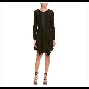 Long sleeve black bcbg dress w nude slip underneath, XXS, new w tags